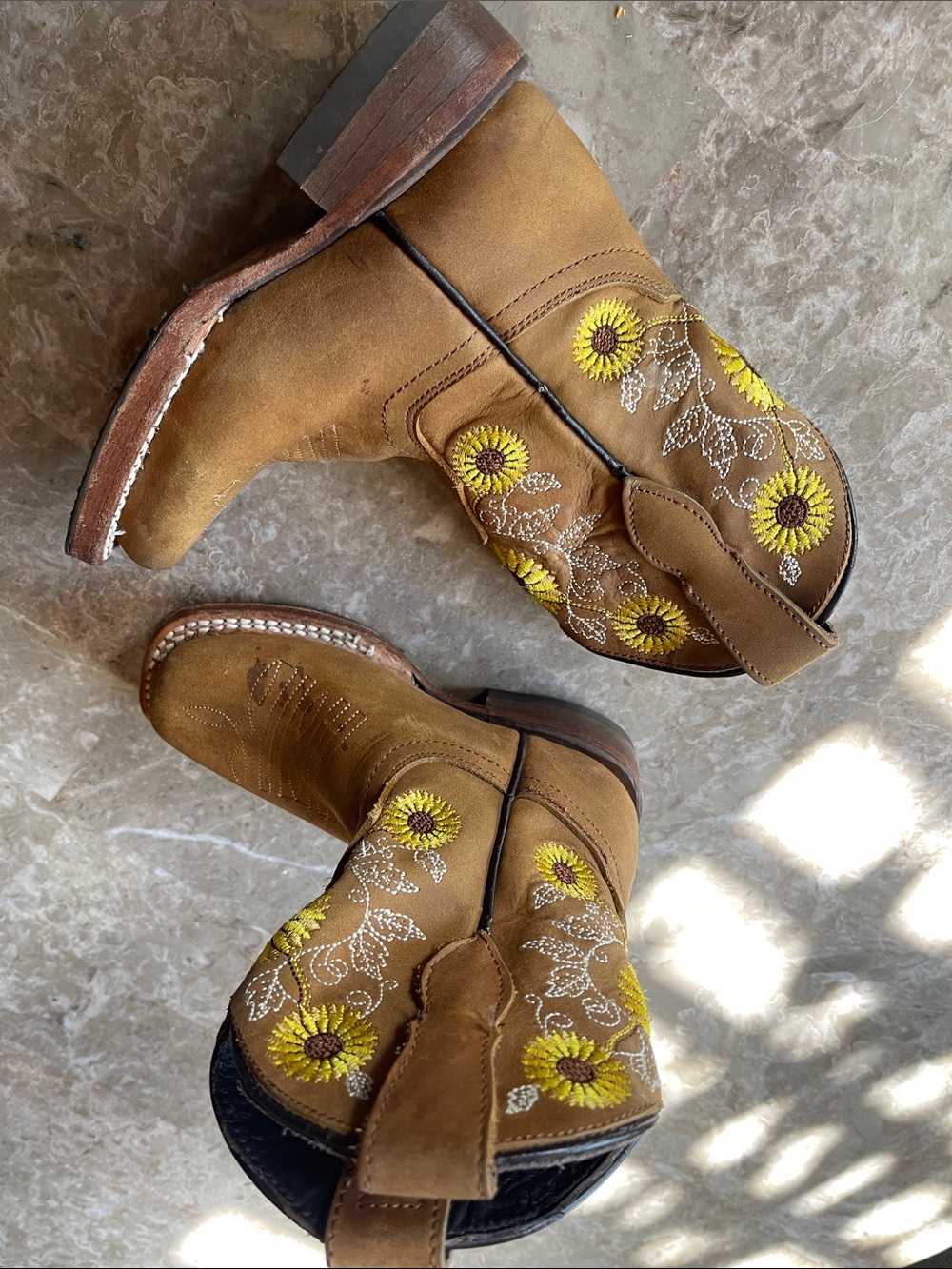 Kids Brown Sunflower Embroidered Western Boots
